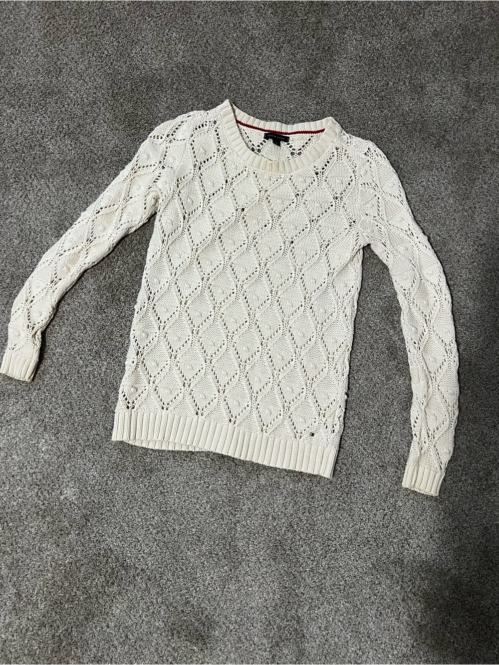 Tommy Hilfiger Cream Openwork Crewneck Sweater